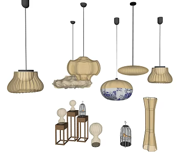 Light Luxury Lamps Combination Lantern Chandelier 3d model