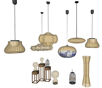 Light Luxury Lamps Combination Lantern Chandelier 3d model