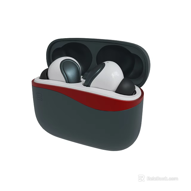 White Black Wireless Earbuds In Open Red Gray Charging Case 3d model
