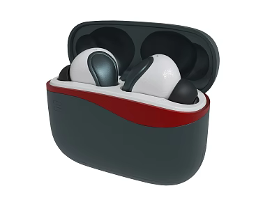 White Black Wireless Earbuds In Open Red Gray Charging Case 3d model
