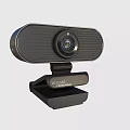 Black Business Webcam With HD Lens Adjustable Clip Stand And Blue Light