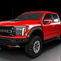 Red Ford Pickup Truck With Off Road Tires And Black Accents Design