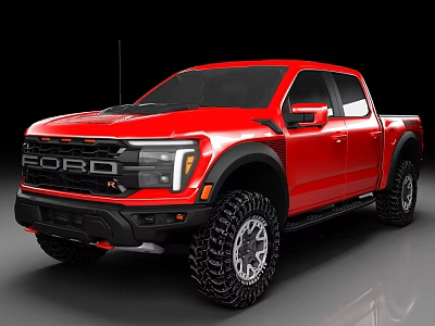 Red Ford Pickup Truck With Off Road Tires And Black Accents Design 3d model