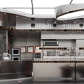 Modern Dessert Shop Interior Featuring Open Kitchen Orange Decor Glass Display Cases And Metallic Elements 3d model