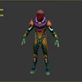 Sci Fi Game Movie Character in Orange Black Futuristic Armor with Red Helmet Blue Accents 3d model