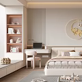 Cozy Kids Room Interior Design with Moon Wall Decor Bed Rabbit Plush and Bookshelves