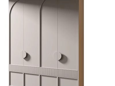 Modern Light Gray Wardrobe With Arched Doors Round Knobs And Decorative Panels 3d model