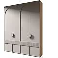 Modern Light Gray Wardrobe With Arched Doors Round Knobs And Decorative Panels 3d model