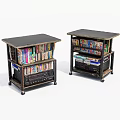 Two Vintage Side Tables Filled With Books And Cassette Tapes Rustic Wooden Design