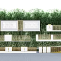 Scenic Wall Design With White Panels Golden Accents And Bamboo Backdrop