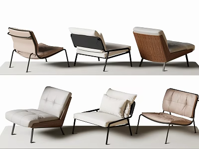 Contemporary Leisure Chairs Featuring Leather Upholstery Wooden Backs And Black Metal Legs 3d model