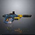 Modern Futuristic Sci Fi Weapon 3D Model With Blue Yellow Color And Scope Barrel Design