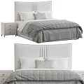Modern Double Bed With Upholstered Headboard Gray Quilt And White Pillows 3d model