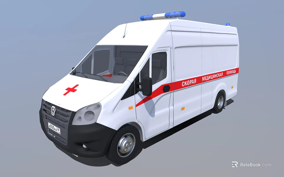 White Ambulance Van With Cyprus Medical Services Red Cross And Blue Lights 3d model 