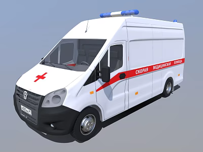 White Ambulance Van With Cyprus Medical Services Red Cross And Blue Lights 3d model