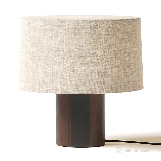 Modern Table Lamp With Beige Linen Shade And Dark Wooden Base For Home Interior Lighting 3d model 
