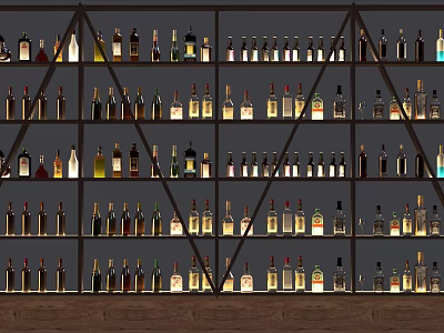 Modern Wine Cabinet Featuring Multiple Shelves And Various Bottles 3d model