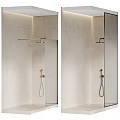 Modern Shower Head Fixture in Tiled Shower Room with Glass Partition and Metal Finish