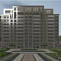 Modern Multi Story Residential Building With Glass Curtain Walls Cherry Blossoms And Courtyard