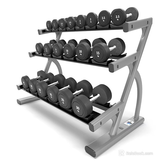 Fitness Equipment Multi Tier Dumbbell Rack With Various Weight Plates For Gym Use 3d model 