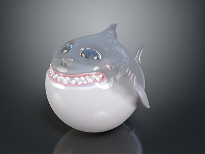 Cute 3D Cartoon Shark with Round White Body Big Blue Eyes and Smiling Mouth 3d model