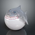 Cute 3D Cartoon Shark with Round White Body Big Blue Eyes and Smiling Mouth