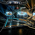 Futuristic Esports Competition Stage With Dazzling Red Neon Lights And Multiple Large Gaming Screens