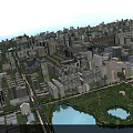 Aerial View Planning of Modern City with High Rise Buildings Roads Lake and Green Spaces