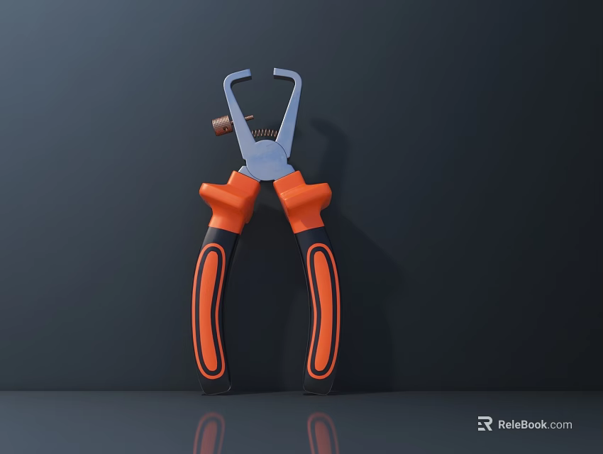 Professional Adjustable Pliers With Orange Black Handles And Metal Screw 3d model 