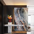 Modern Entryway Hallway Interior Design With Marble Console Table Flower Vase And Textured Wall