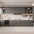 Modern Kitchen Interior With Gray Cabinets White Countertops Appliances And Windows