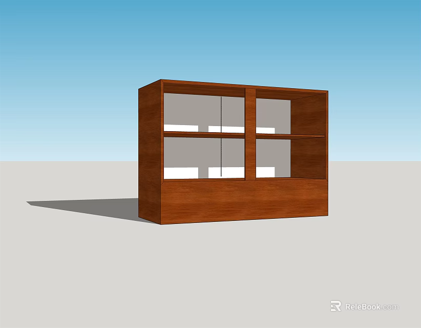 Brown Wooden Bookcase With Glass Doors And Multiple Open Shelves Modern Design 3d model 