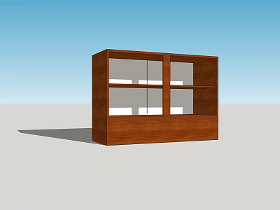 Brown Wooden Bookcase With Glass Doors And Multiple Open Shelves Modern Design 3d model