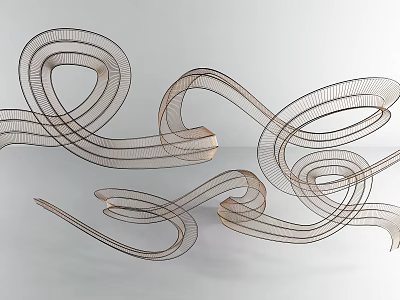 Abstract Wall Hanging With Curved Metal Wires And Flowing Metallic Brown Lines Design 3d model
