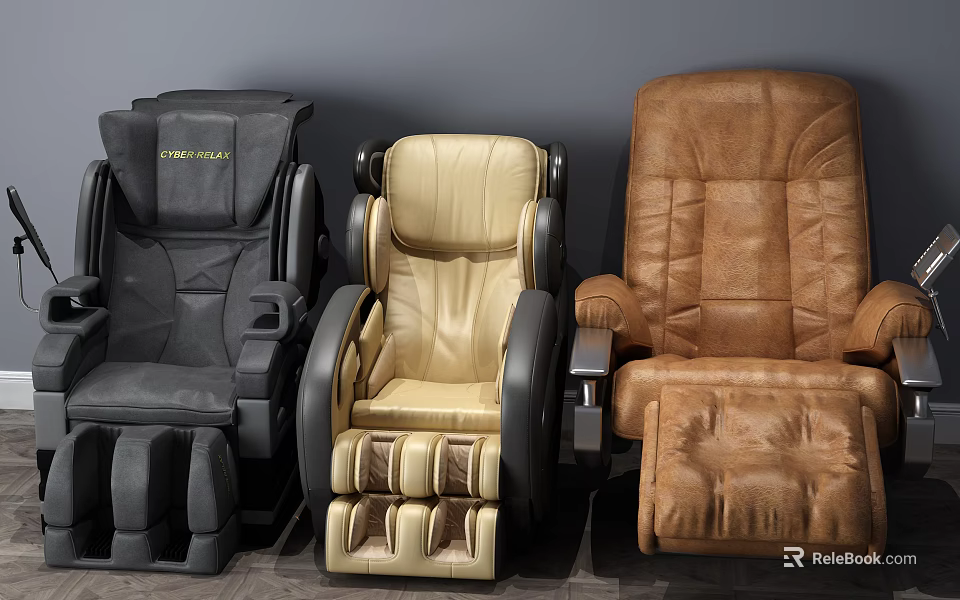 Three Different Color Leather Massage Chairs With Ergonomic Design And Comfortable Seating 3d model 