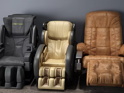 Three Different Color Leather Massage Chairs With Ergonomic Design And Comfortable Seating 3d model
