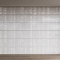 White Perforated Background Wall Design With Uniform Circular Holes And Wooden Floor