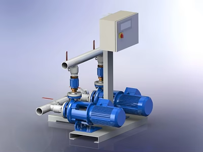 Industrial Pump Equipment With Blue Motors Silver Pipes Control Box And Support Structure 3d model