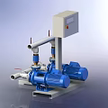 Industrial Pump Equipment With Blue Motors Silver Pipes Control Box And Support Structure 3d model