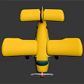 Yellow Toy Passenger Airplane With Propeller Blue Windows Yellow Wings Tail And Black Background Reflection