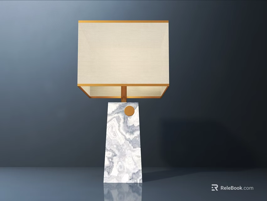 Modern Table Lamp With Marble Base Golden Frame And Linen Lampshade 3d model