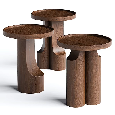Wooden Coffee Tables With Round Top And Unique Modern Structure Design 3d model