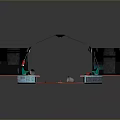 Long Modern Mechanical Structure With Black Body Red Blue Accents And Tech Design