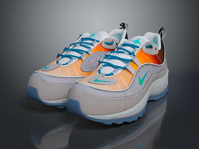 Stylish Athletic Shoes With Orange Blue Accents Gray Sole And Modern Design Details 3d model