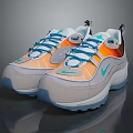 Stylish Athletic Shoes With Orange Blue Accents Gray Sole And Modern Design Details