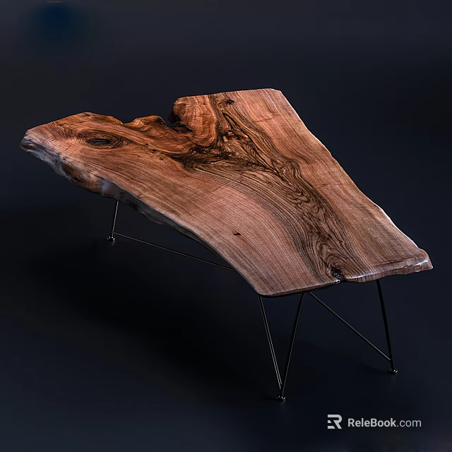 Modern Minimalist Solid Wood Coffee Table With Irregular Shape And Metal Legs 3d model 