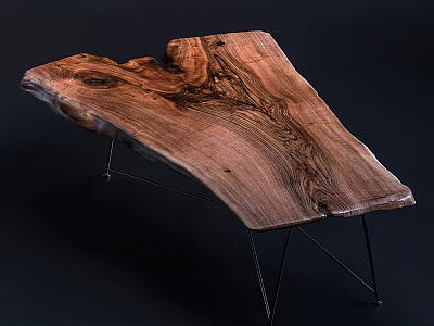 Modern Minimalist Solid Wood Coffee Table With Irregular Shape And Metal Legs 3d model