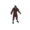 Game Movie Character With Red Metallic Full Body Armor And Stripped Design Helmet