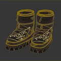 Black Stylish Boots With White Patterns Thick Soles And Shoelace Design 3d model
