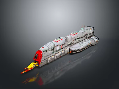 Futuristic Sci-Fi spaceship 3D model with gray body red details and engine flames 3d model